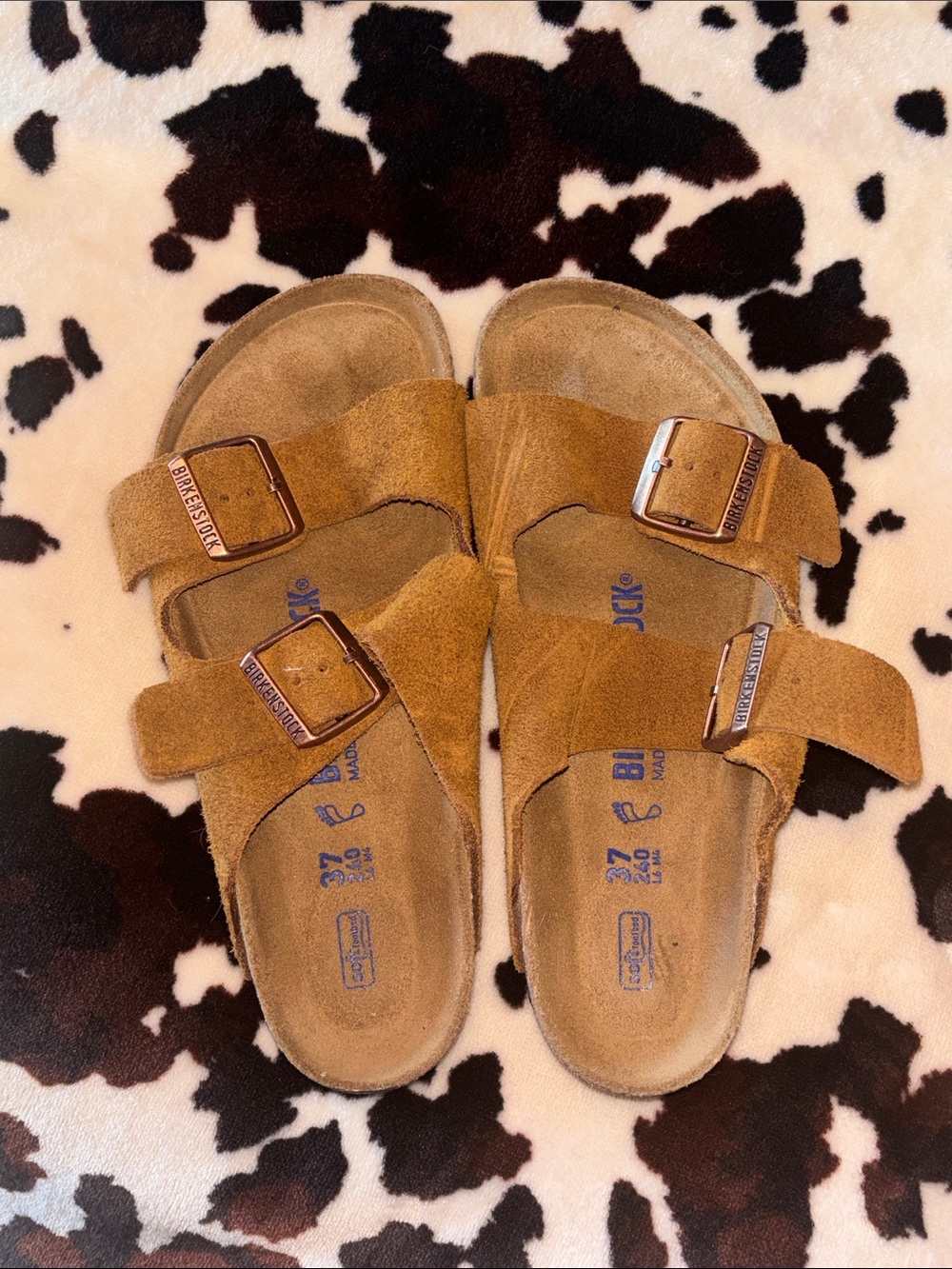 Birkenstock Two-Strap Suede Sandals in mink new worn once